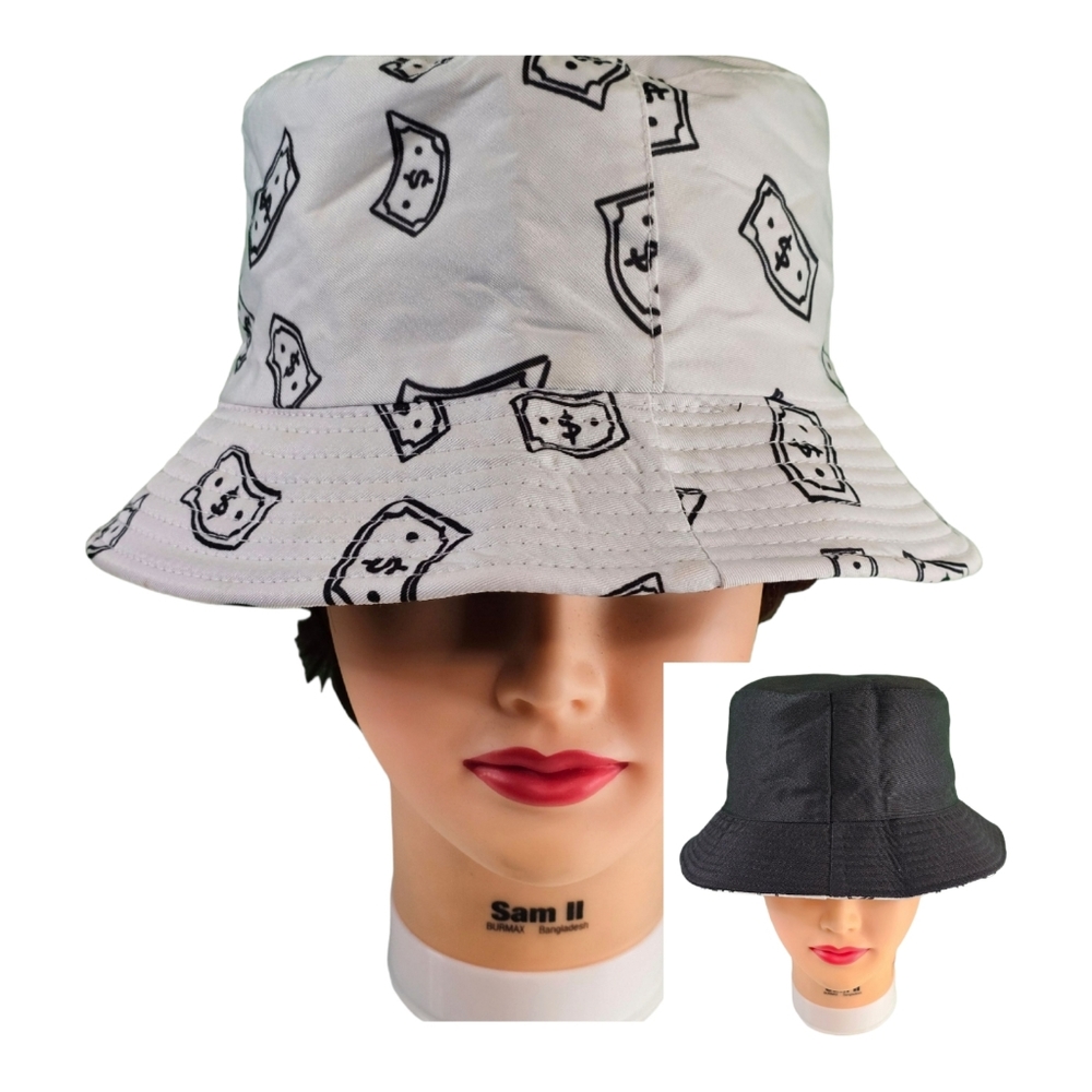 Dollar Sign Bill Money Pattern Print Trendy Fishing Bucket Hat‎ Reversible OSFA
